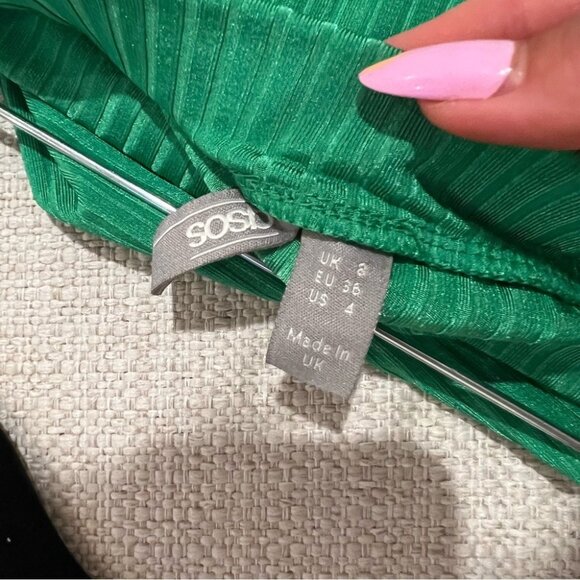 ASOS Design Knot Front Ribbed Kelly Green Midi Skirt Size 4 - Picture 7 of 7